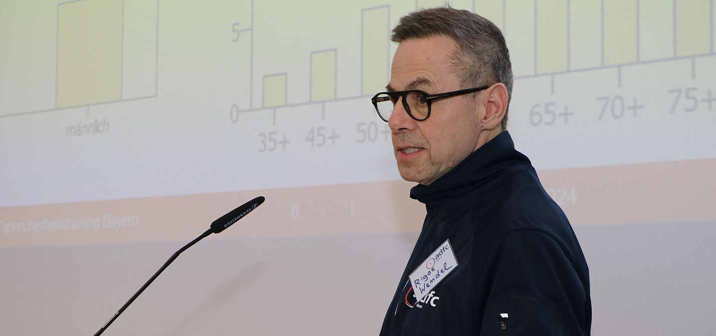 Rigas Wendel, Leiter Radfahrschule beim ADFC München, präsentiert die Ergebnisse der Befragung